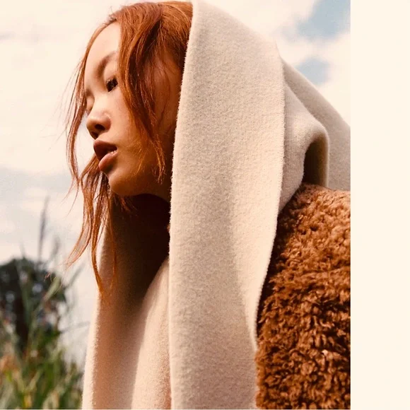 NWT FREE PEOPLE All For You Hooded Scarf In tan/beige/mushroom•extra long &wide - Picture 4 of 16